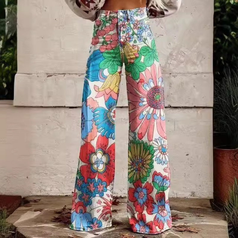 Samantha – Fashion Women's Printed High Waist Loose Thin Premium Vegan Denim Wide Leg Pants