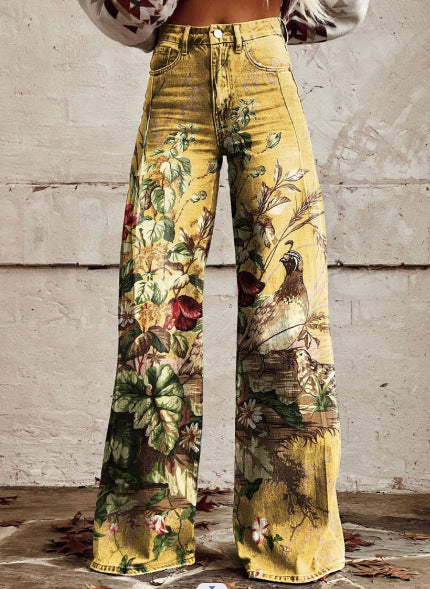 Samantha – Fashion Women's Printed High Waist Loose Thin Premium Vegan Denim Wide Leg Pants