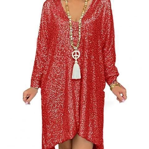 Women's Sequin A-Line Party Dress with Princess Sleeves, Elegant Commute Style