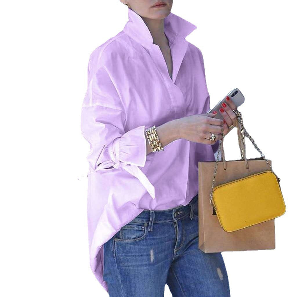 Women's Oversized Casual Lapel Shirt - Loose Fit Button Down Blouse for Everyday Style