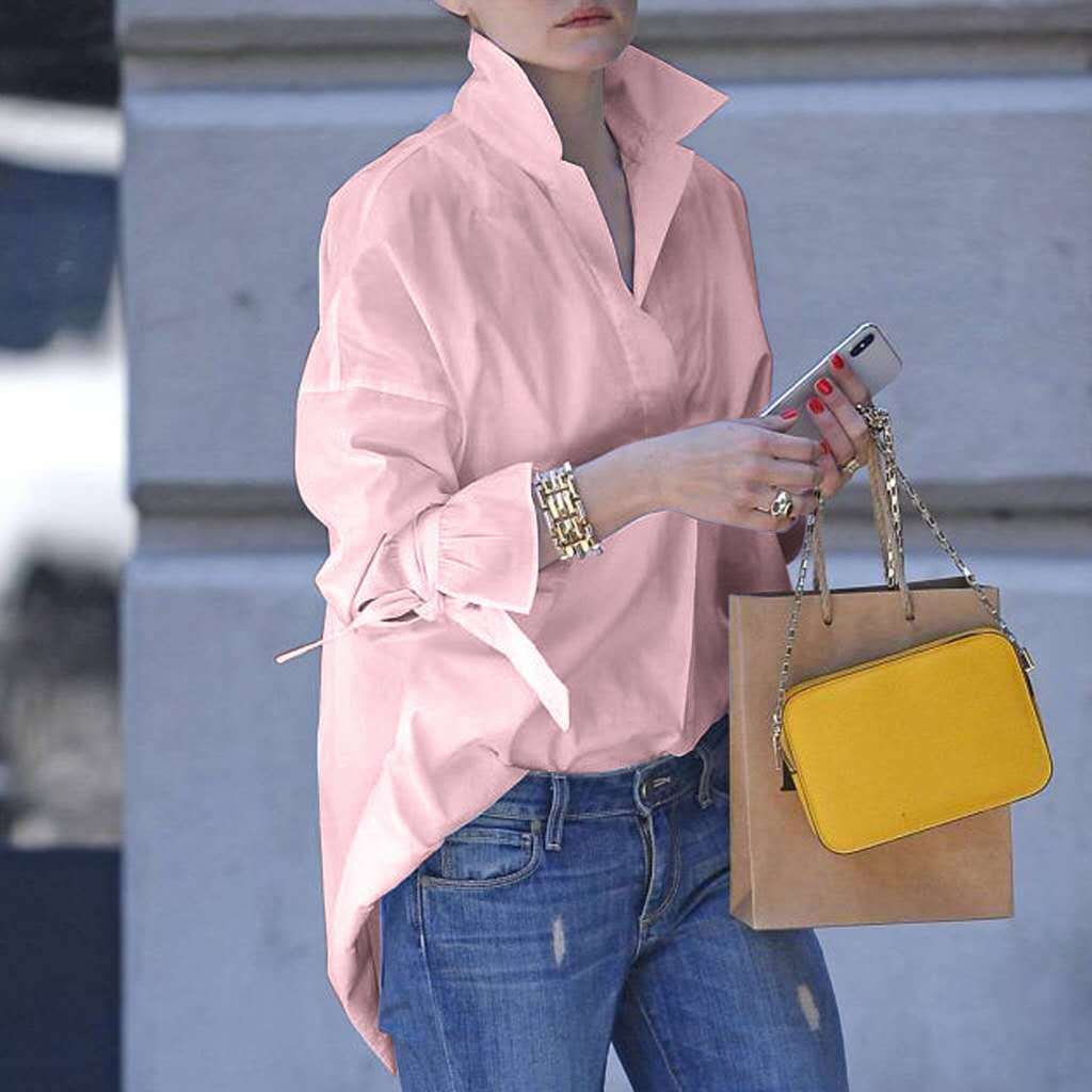 Women's Oversized Casual Lapel Shirt - Loose Fit Button Down Blouse for Everyday Style