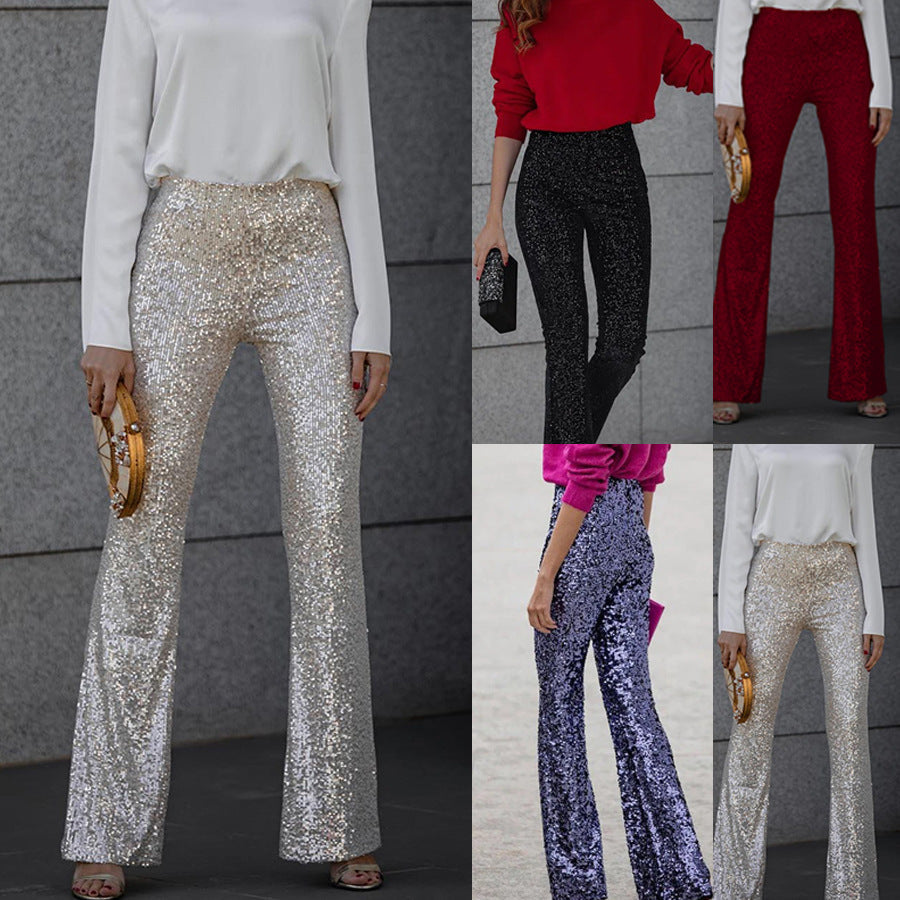 Emily – Slim Elastic Bell-bottom Pants with Sequins