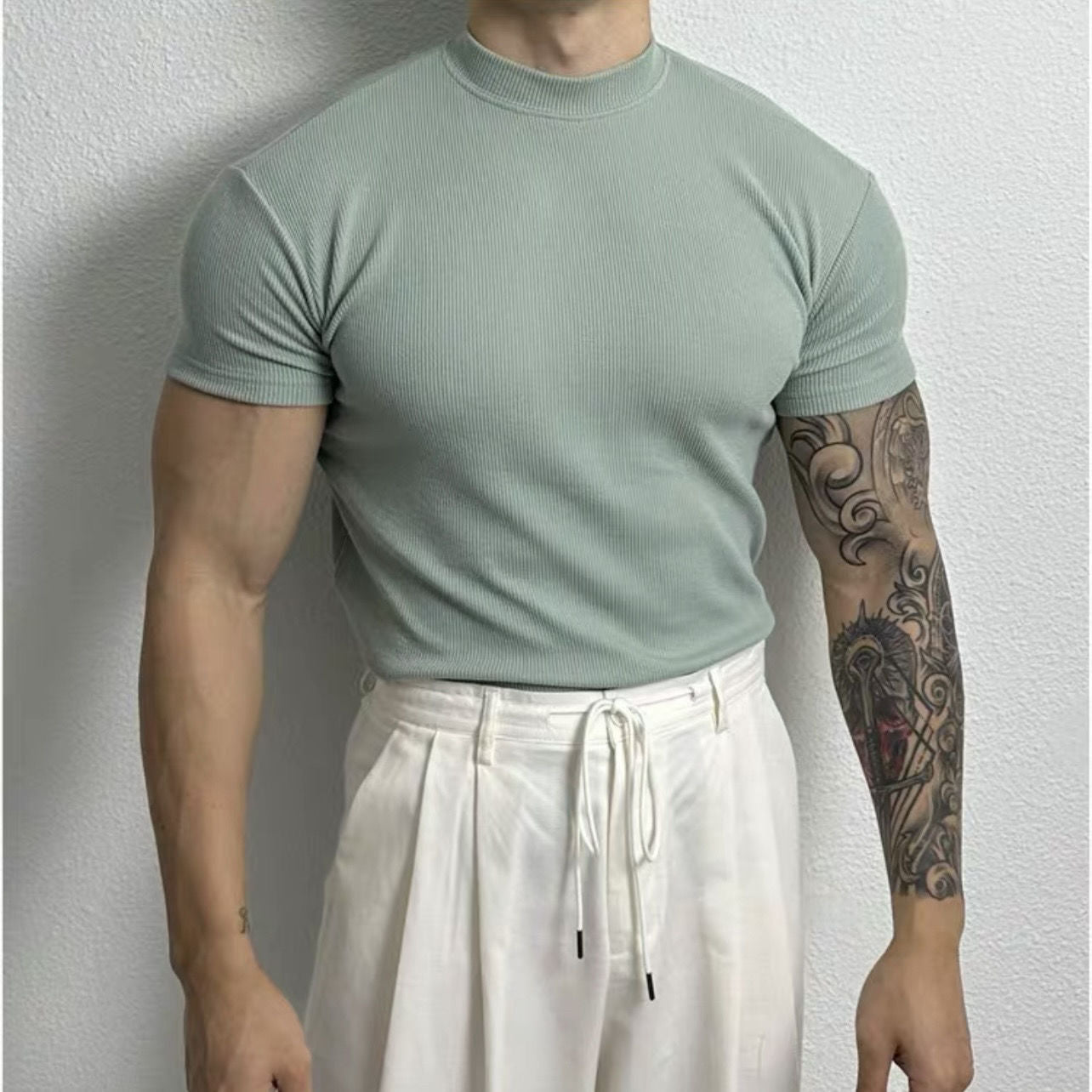 Stephen – American-style Solid Color Half Collar Stretch T-shirt
