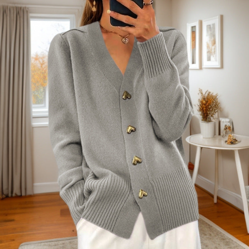 Lydia – V-neck Knitted Cardigan with Love Button