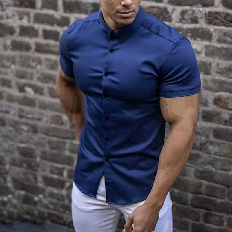Doug – Men's Fashion Slim Solid Color Cardigan Short Sleeve Shirt