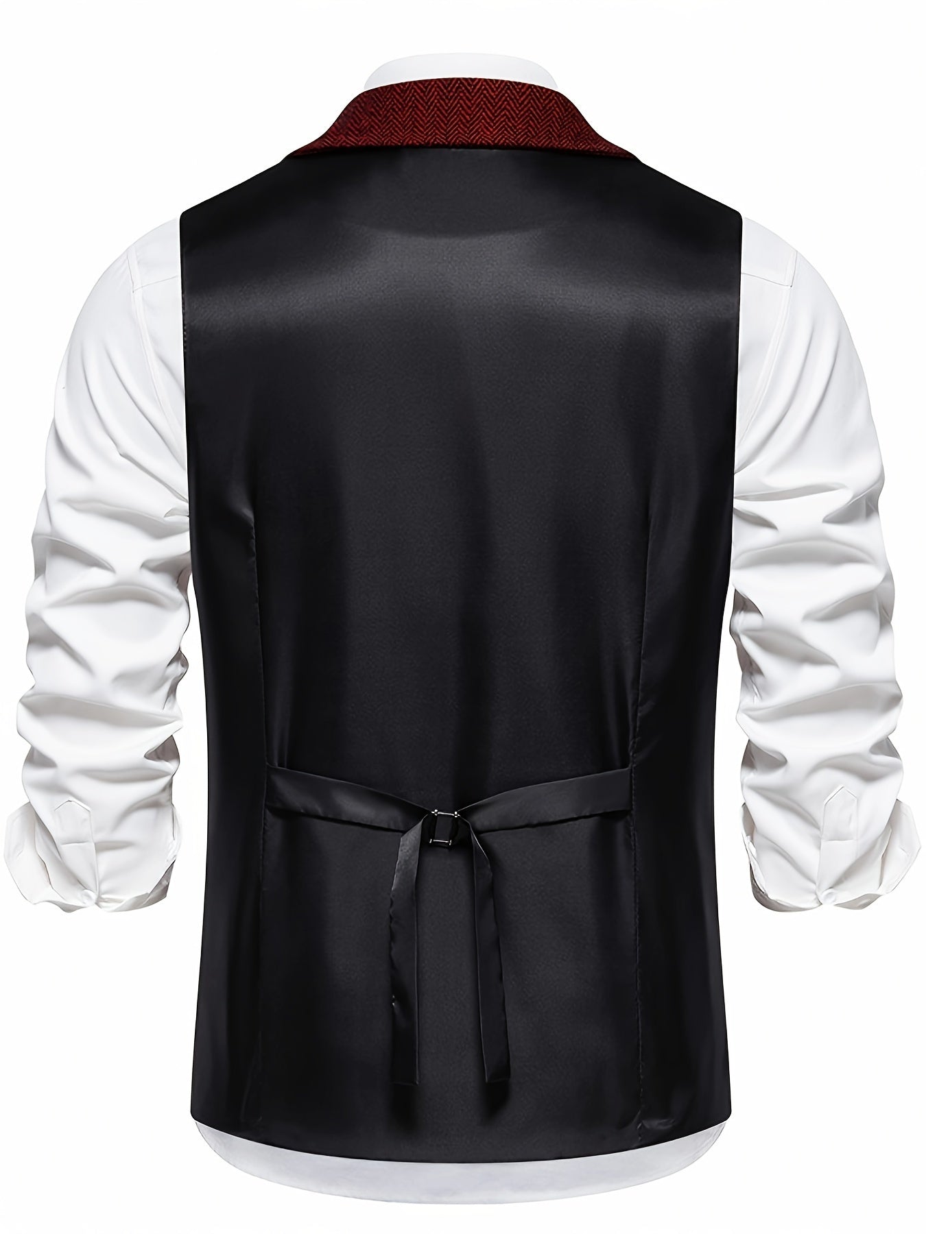 Men's Classic Herringbone Suit Vest with Lapel – Formal Business Waistcoat