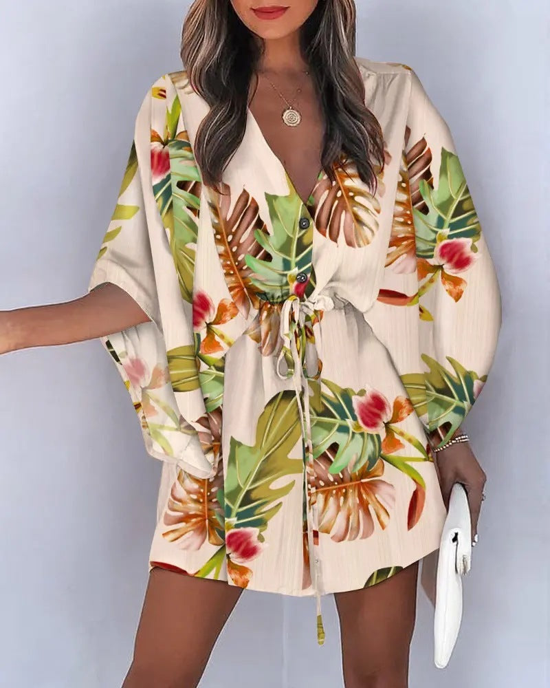 Ruth – Printed Beach Dress with V-Neck