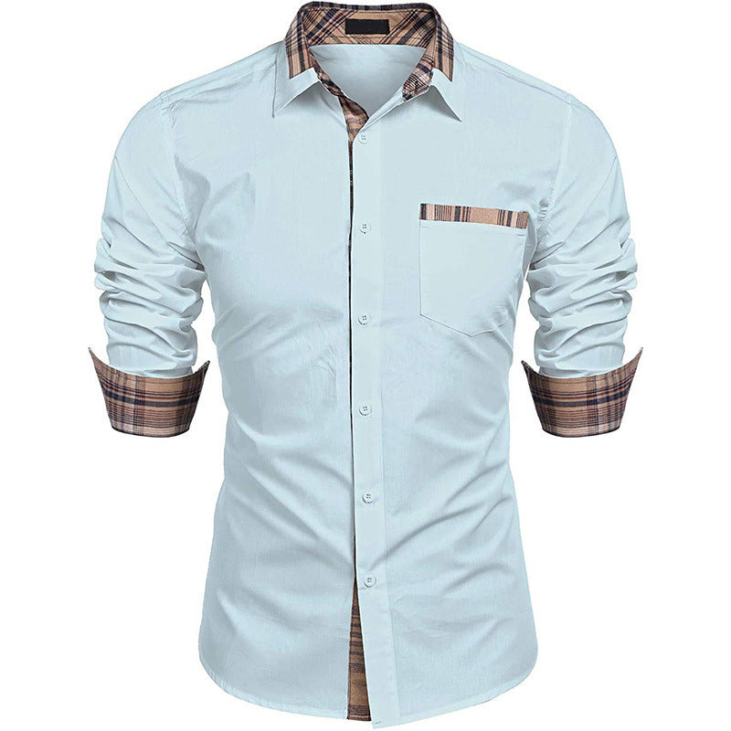 Men's Slim Fit Plaid Detail Dress Shirt, Casual Business Long Sleeve Button-Up