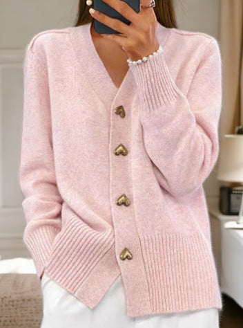 Lydia – V-neck Knitted Cardigan with Love Button