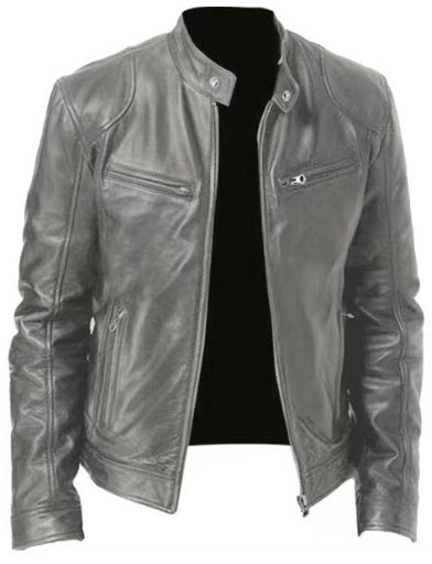 Denise – Warm Zipper Cardigan with Pocket Decorated in Premium Vegan Leather