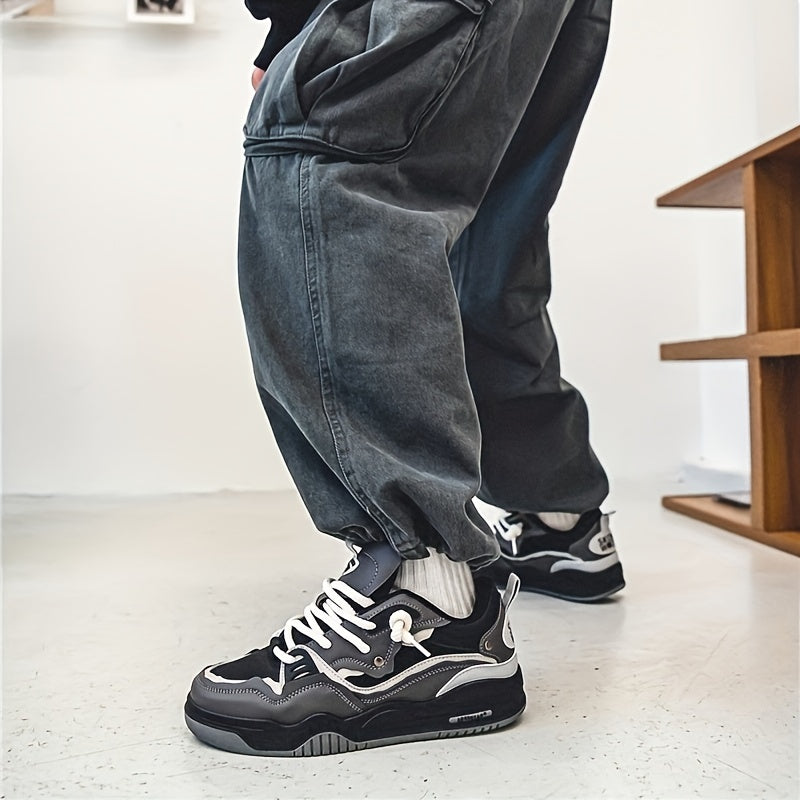 Men's Casual Sport Sneakers with Geometric Design and Lace-Up Closure
