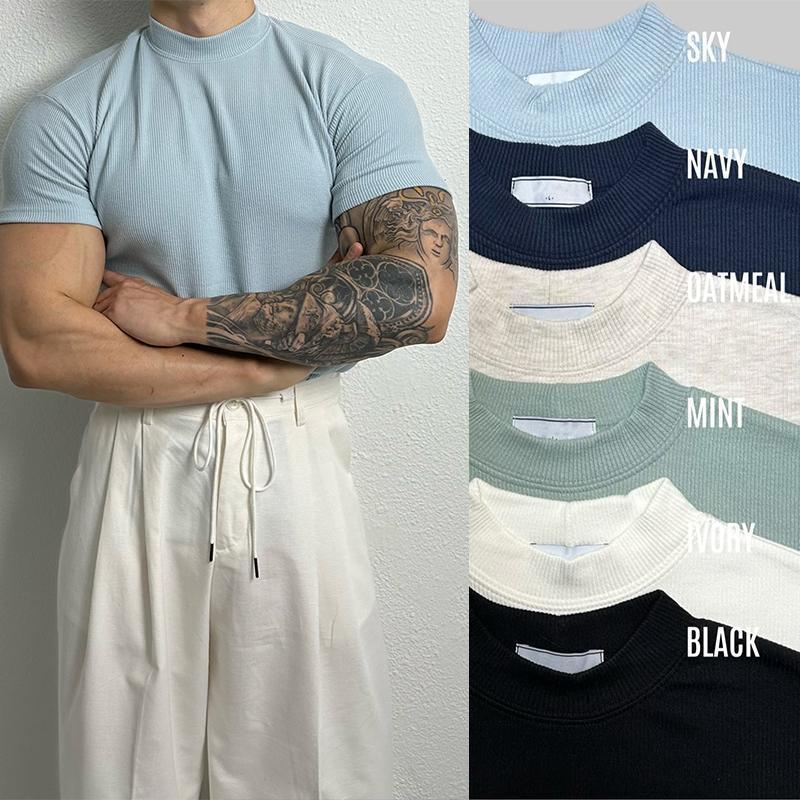 Stephen – American-style Solid Color Half Collar Stretch T-shirt