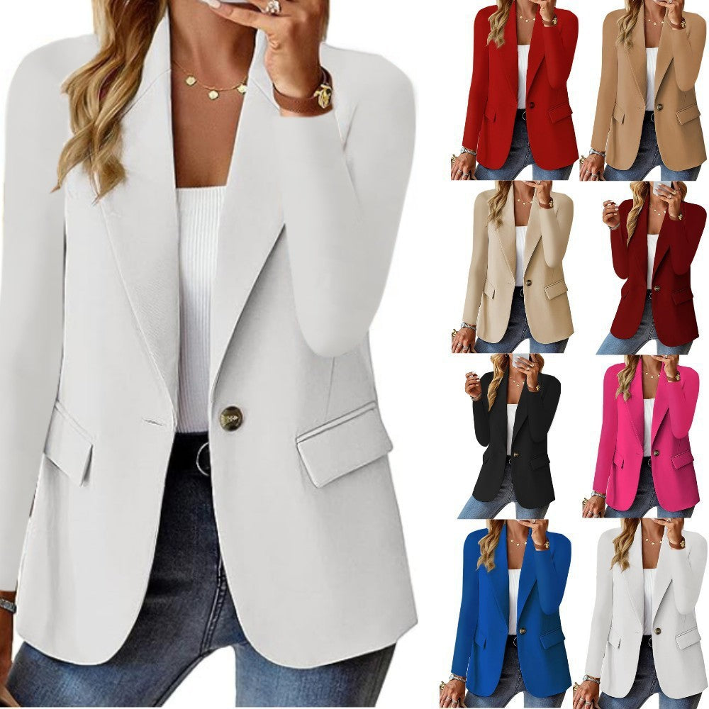 Katie – Polyester Autumn Long Sleeve Solid Color Cardigan Suit Jacket