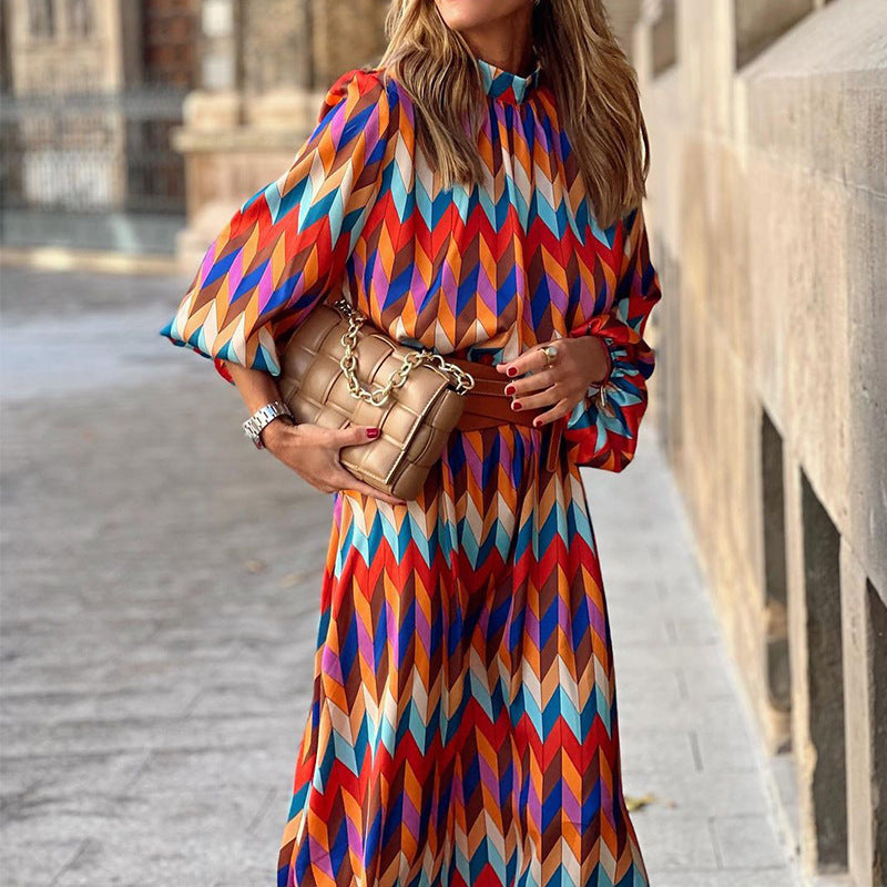 Kelly – Geometric Print Midi Dress