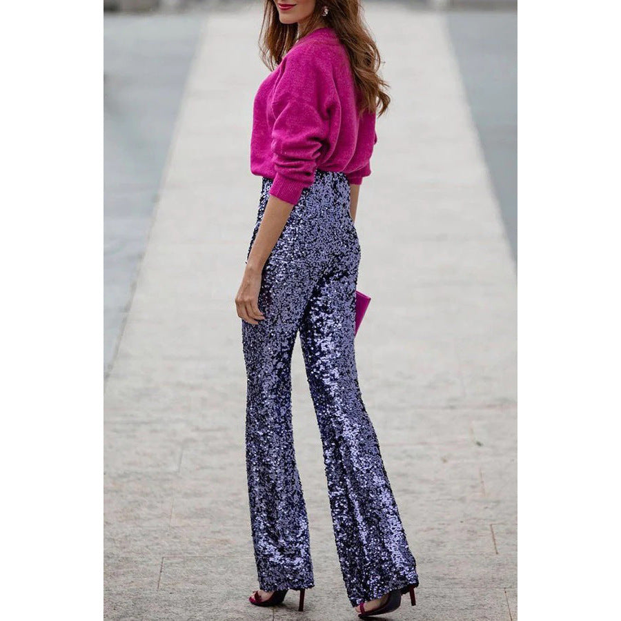 Emily – Slim Elastic Bell-bottom Pants with Sequins