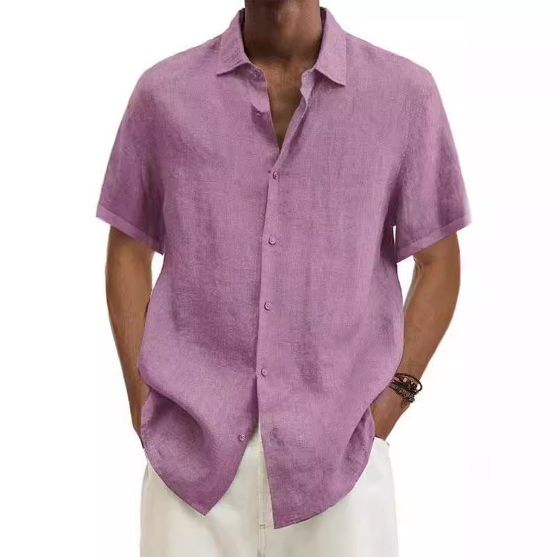 Men's Casual Short Sleeve Button Down Linen Blend Shirt – Relaxed Summer Style