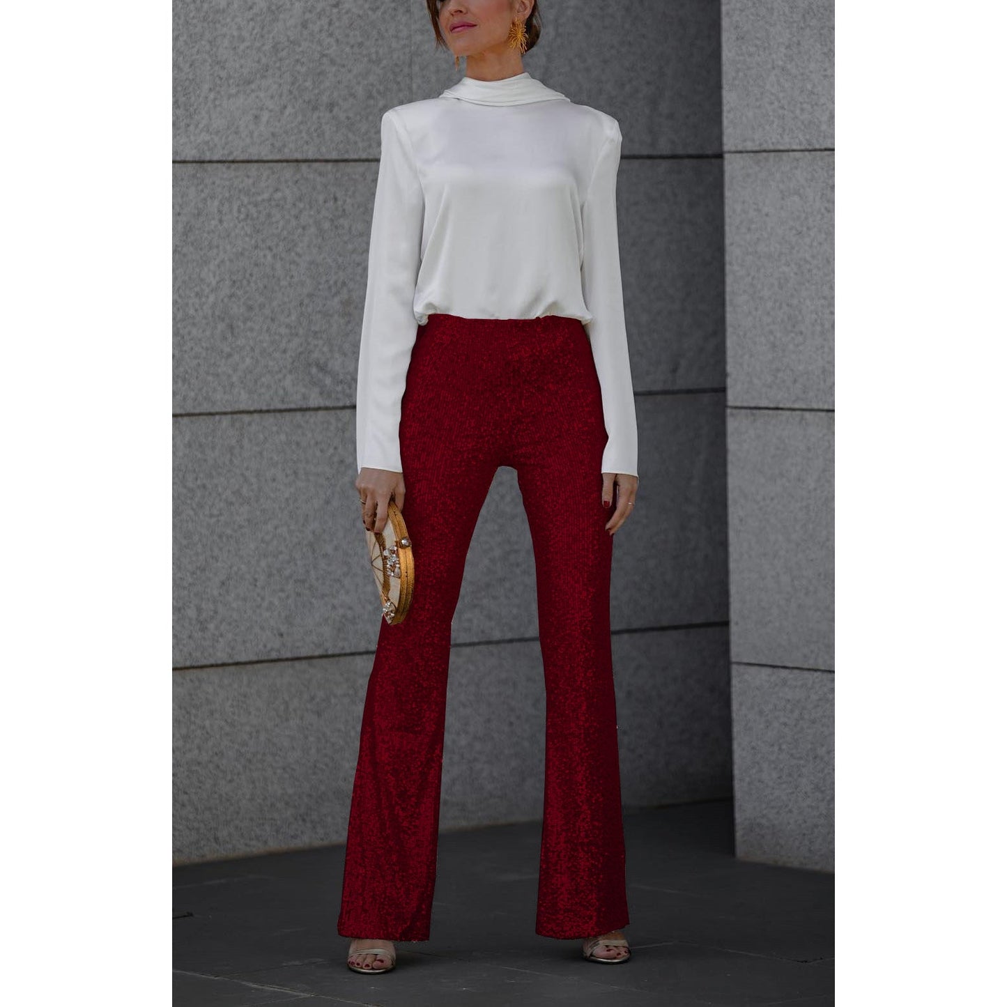 Emily – Slim Elastic Bell-bottom Pants with Sequins