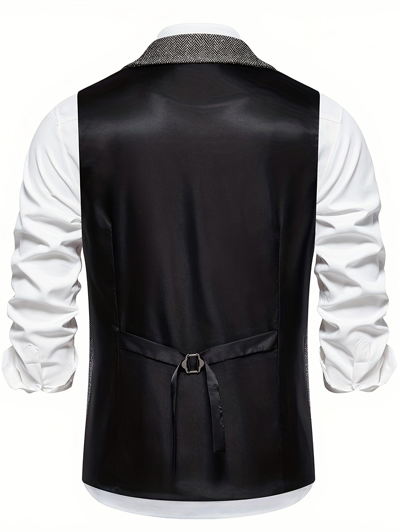 Men's Classic Herringbone Suit Vest with Lapel – Formal Business Waistcoat
