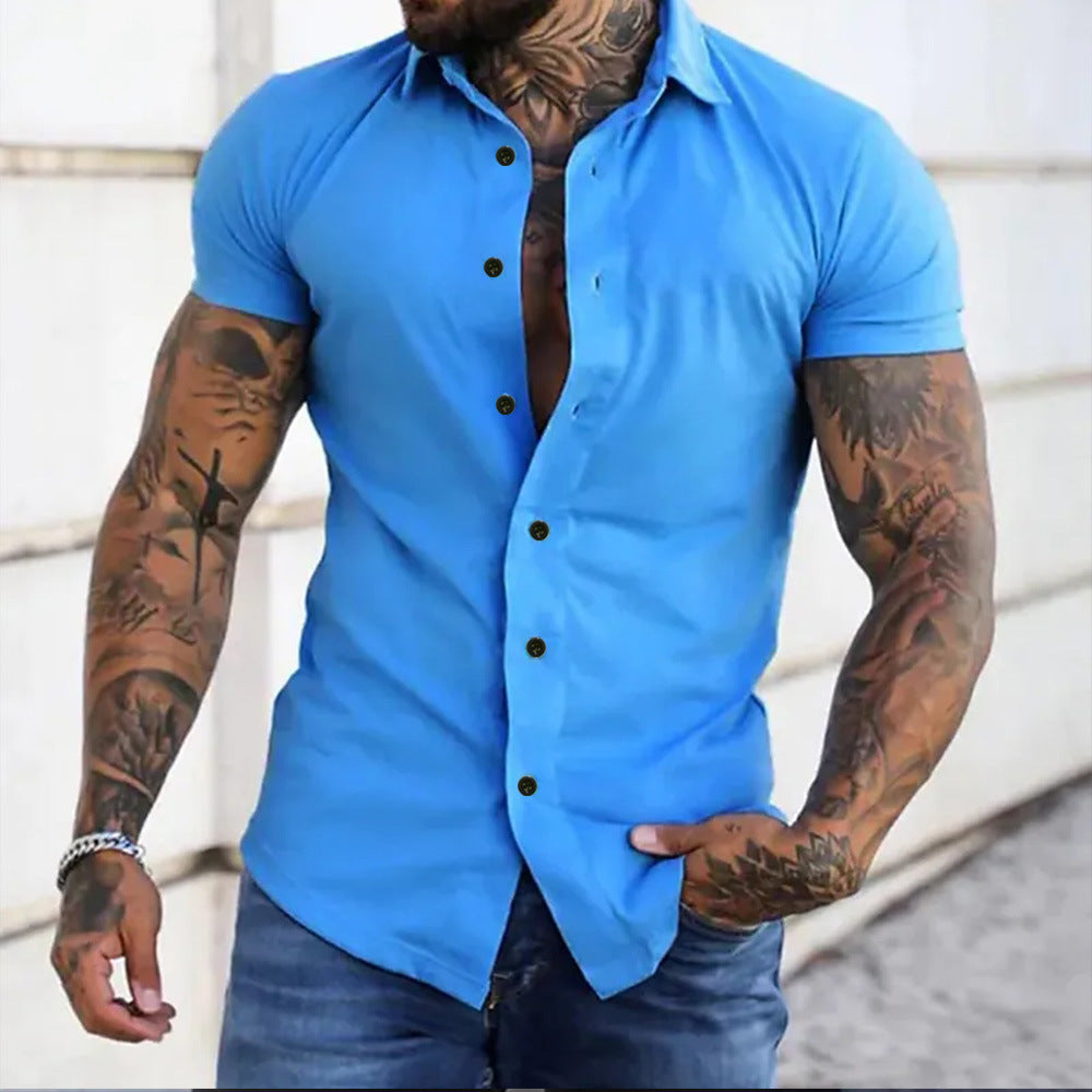 Doug – Men's Fashion Slim Solid Color Cardigan Short Sleeve Shirt