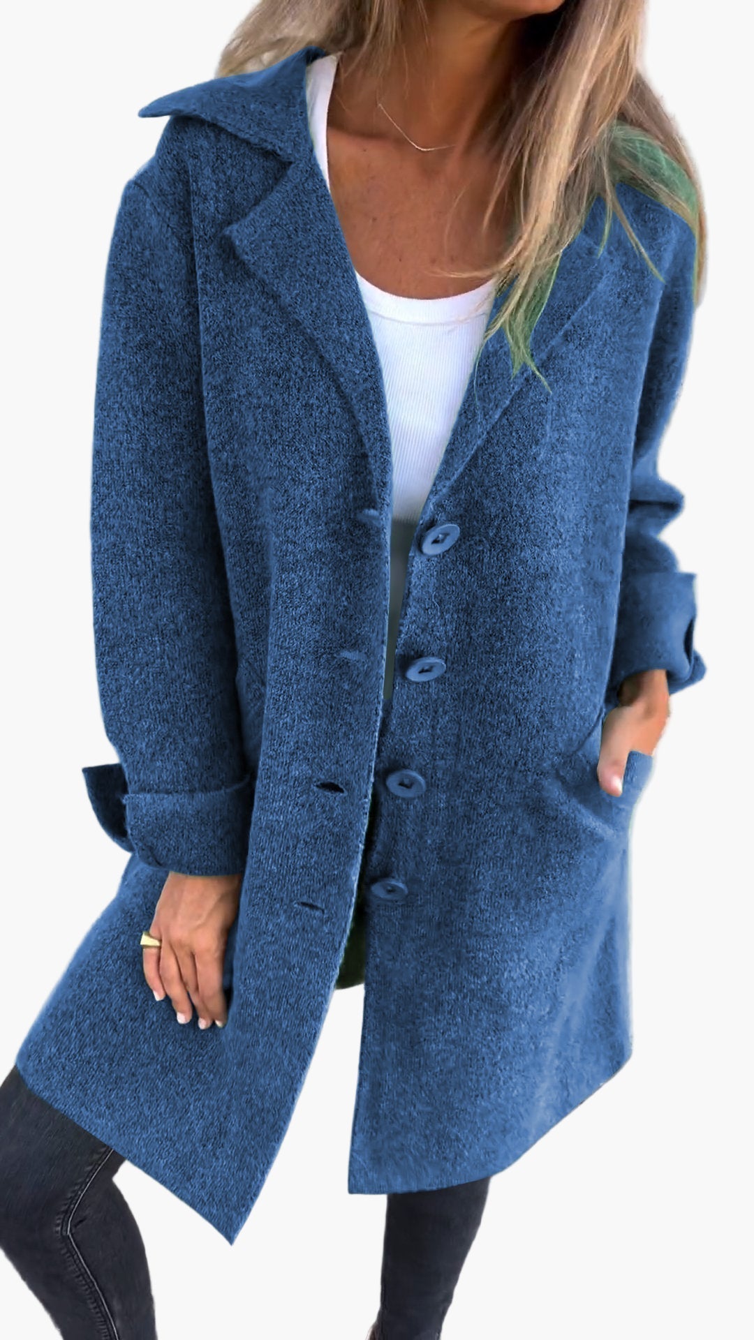 Women's Casual Long Coat with Turn-Up Sleeves – Stylish Everyday Outerwear