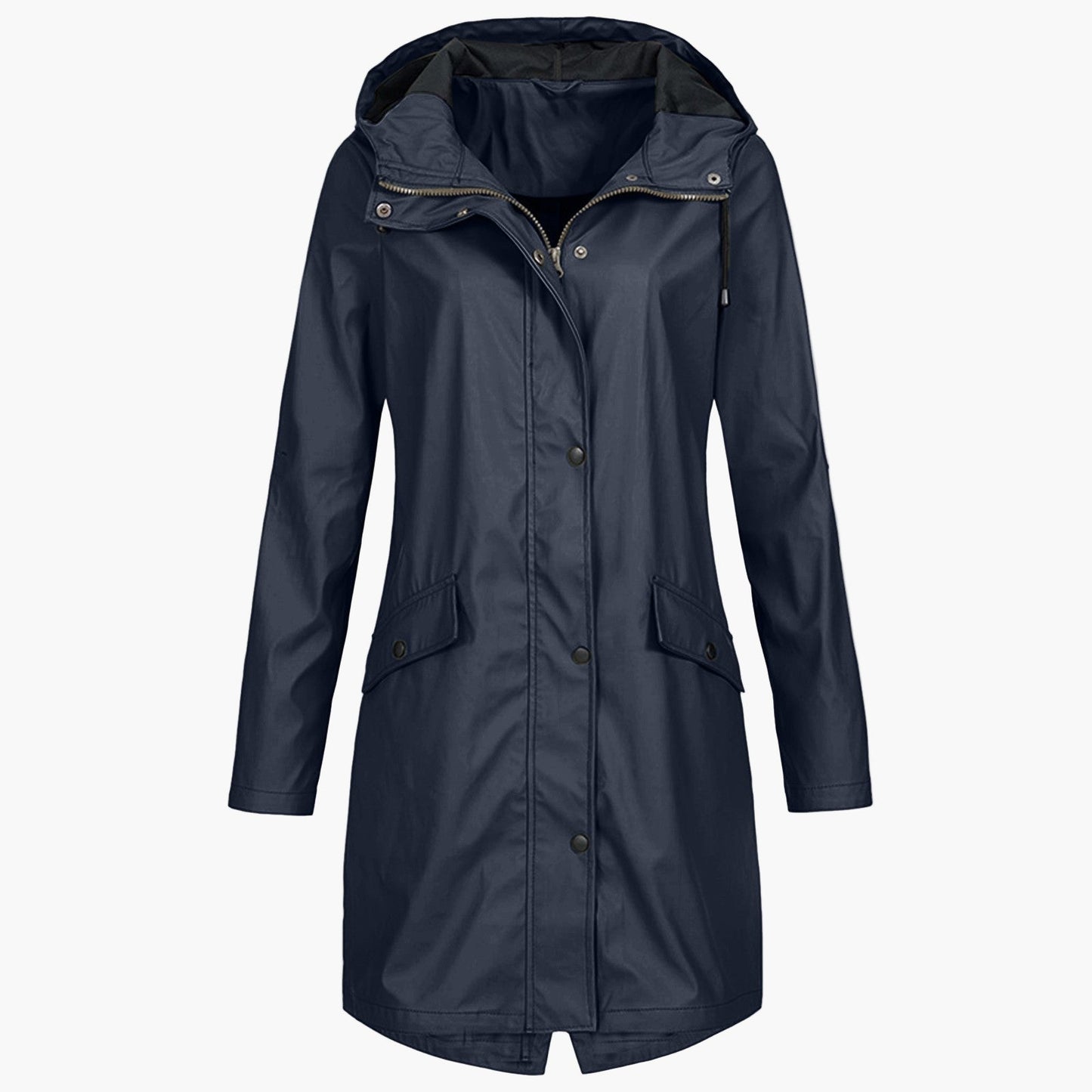 Women's Waterproof Windproof Rain Jacket – Modern Knee-Length Outdoor Coat