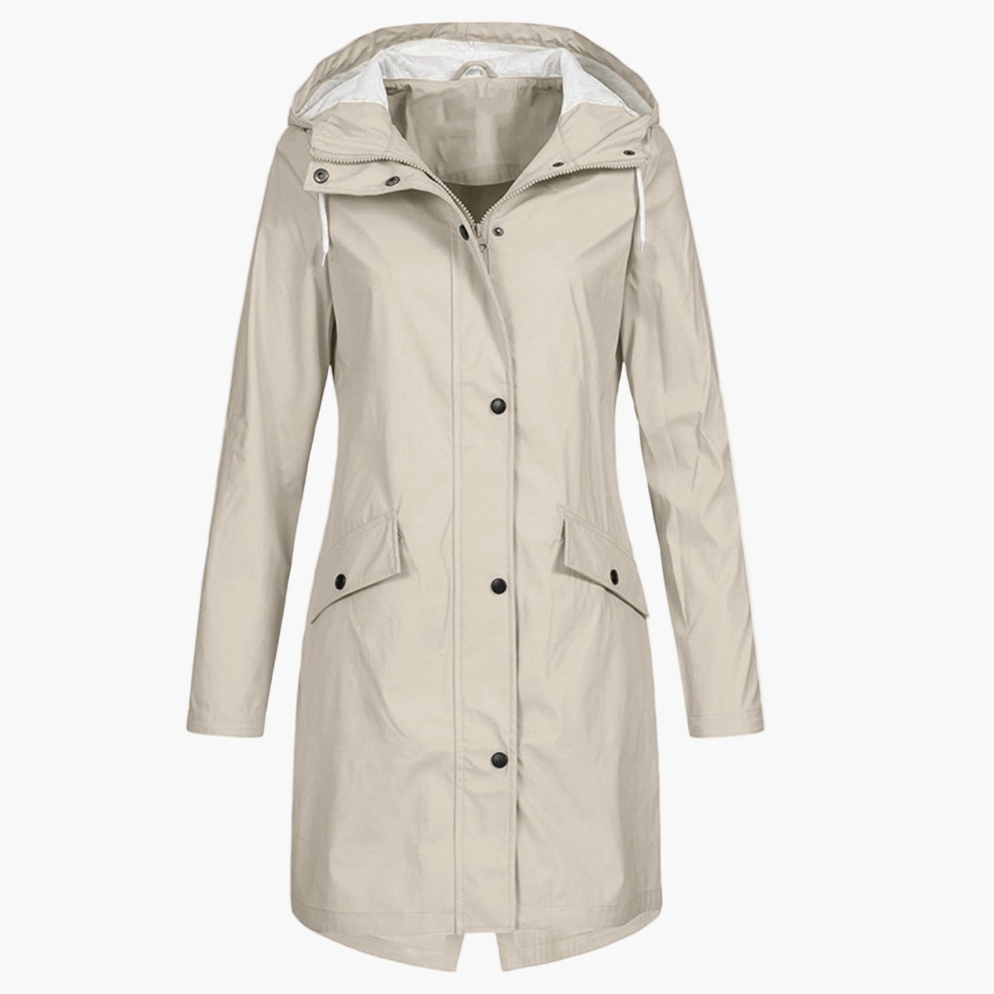 Women's Waterproof Windproof Rain Jacket – Modern Knee-Length Outdoor Coat