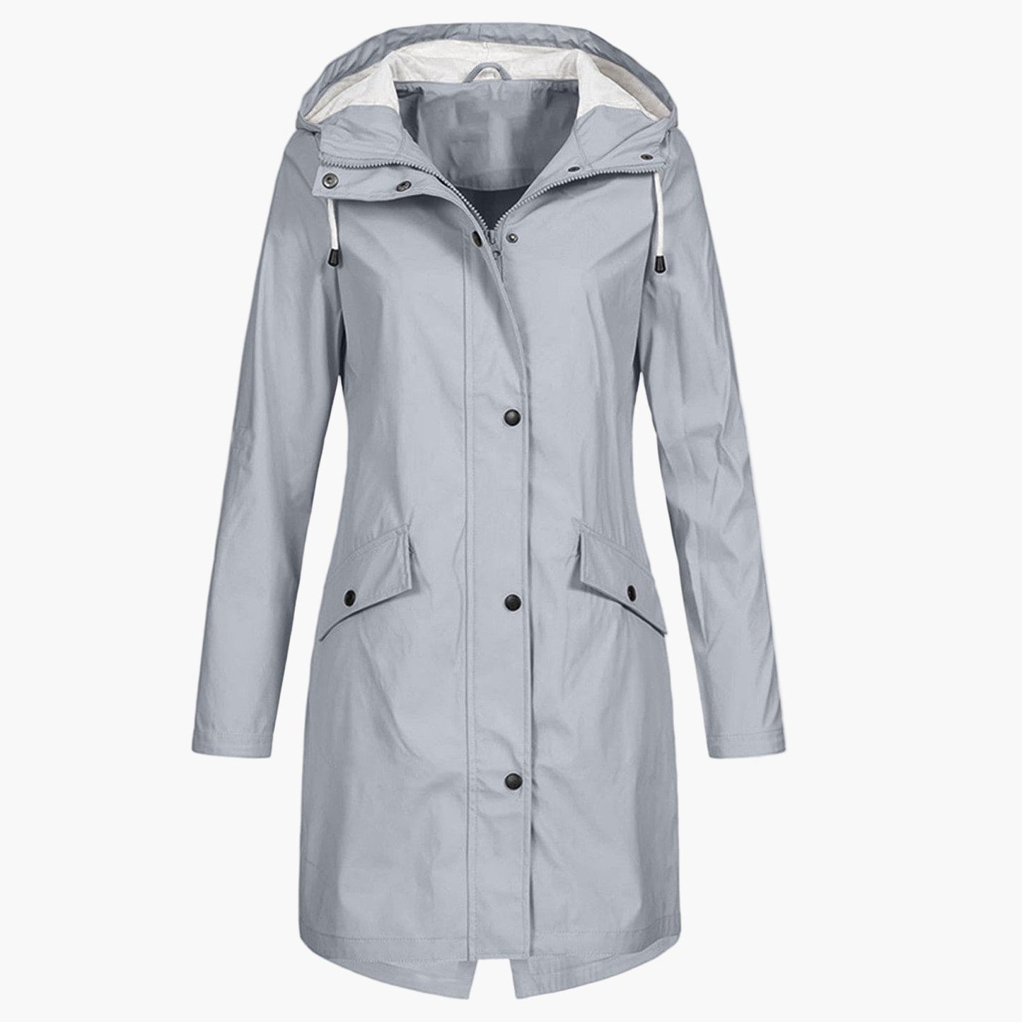 Women's Waterproof Windproof Rain Jacket – Modern Knee-Length Outdoor Coat