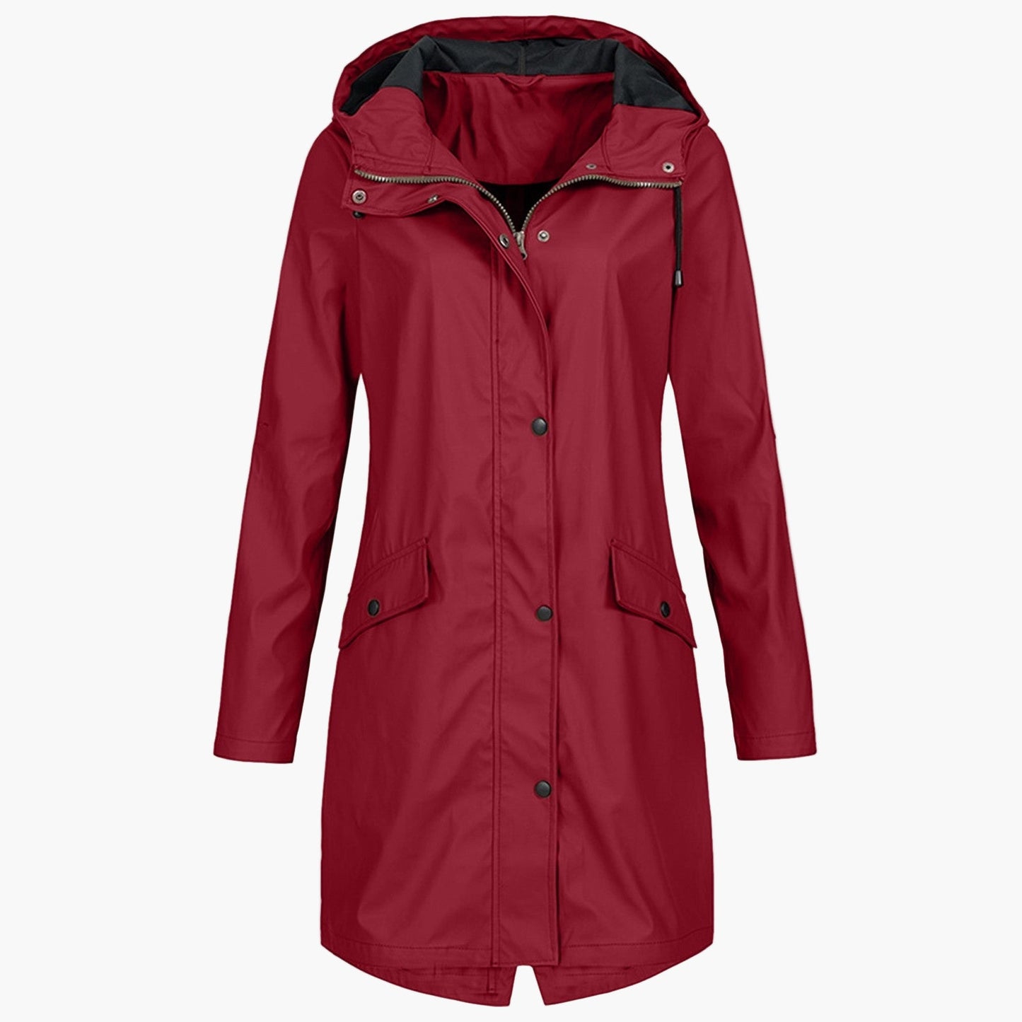 Women's Waterproof Windproof Rain Jacket – Modern Knee-Length Outdoor Coat