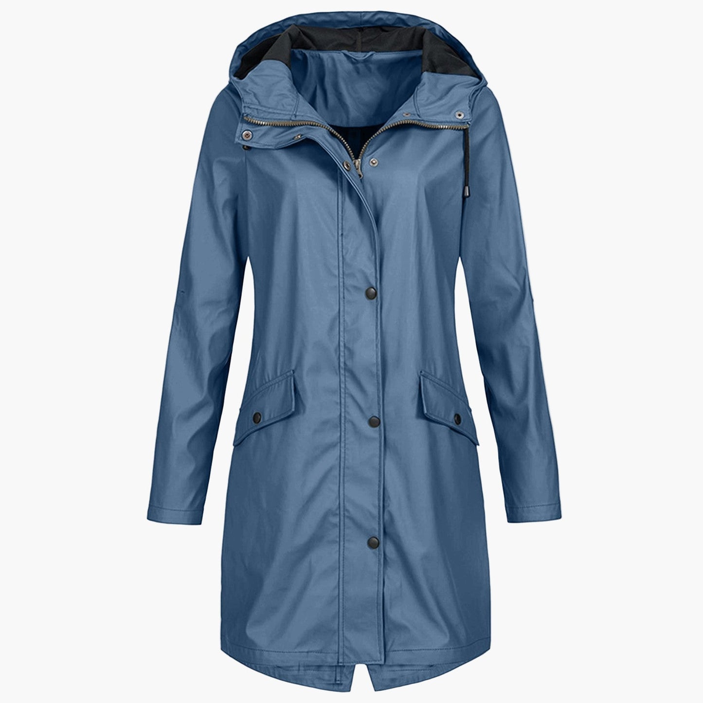 Women's Waterproof Windproof Rain Jacket – Modern Knee-Length Outdoor Coat
