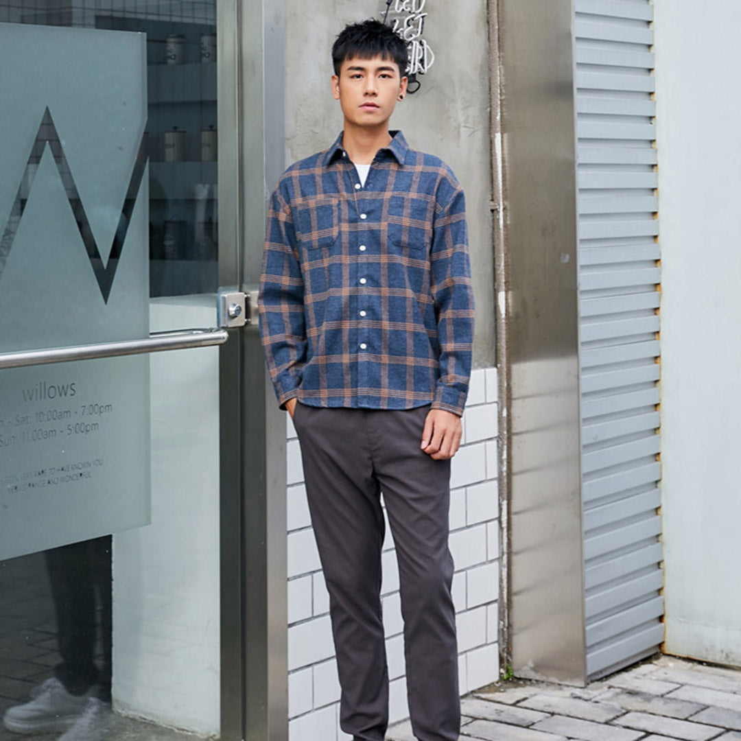 Men's Classic Plaid Flannel Button-Up Casual Shirt