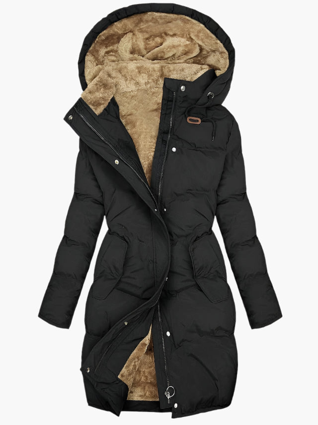 Women's Long Puffer Parka Coat with Hood – Elegant Winter Outerwear