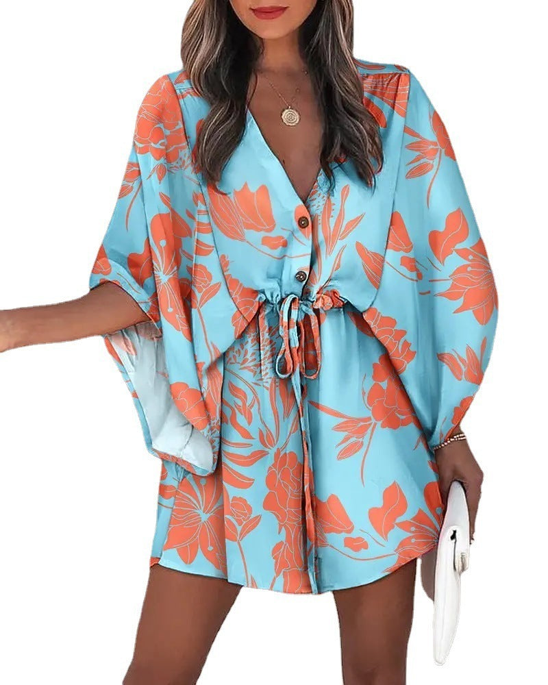 Ruth – Printed Beach Dress with V-Neck
