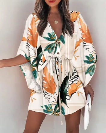 Ruth – Printed Beach Dress with V-Neck