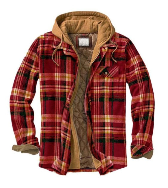 Jamie – Thickened Cotton Padded Plaid Long Sleeve Loose Hooded Jacket