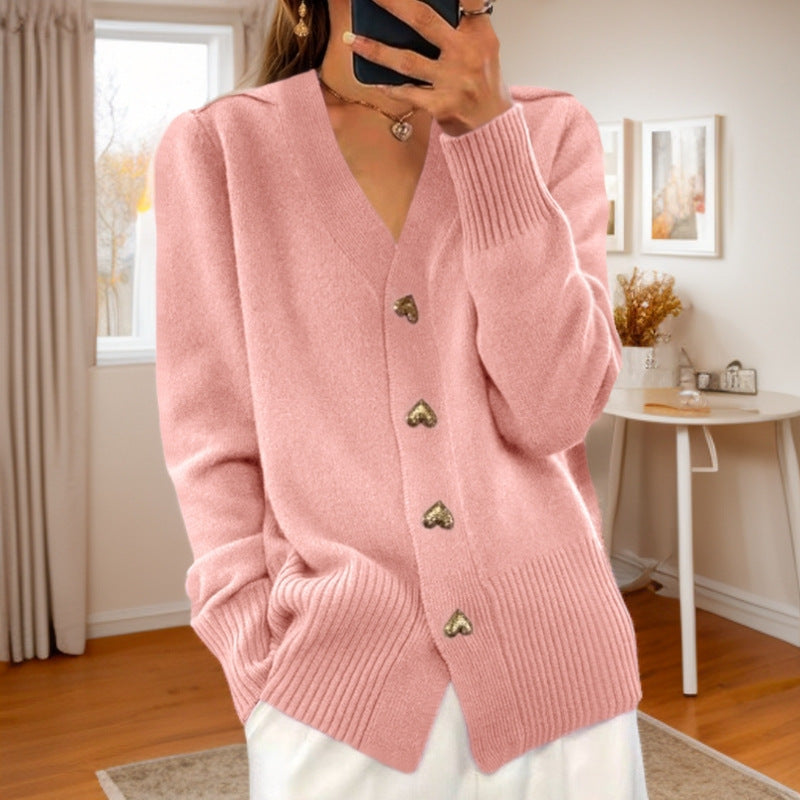 Lydia – V-neck Knitted Cardigan with Love Button