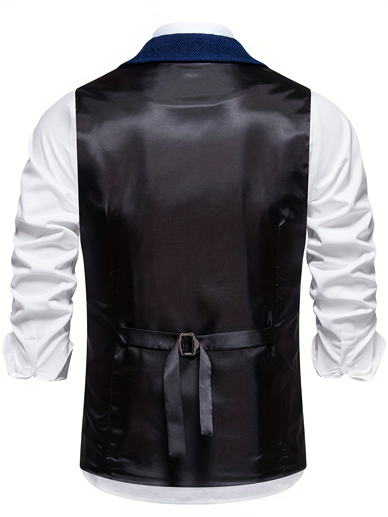 Men's Classic Herringbone Suit Vest with Lapel – Formal Business Waistcoat