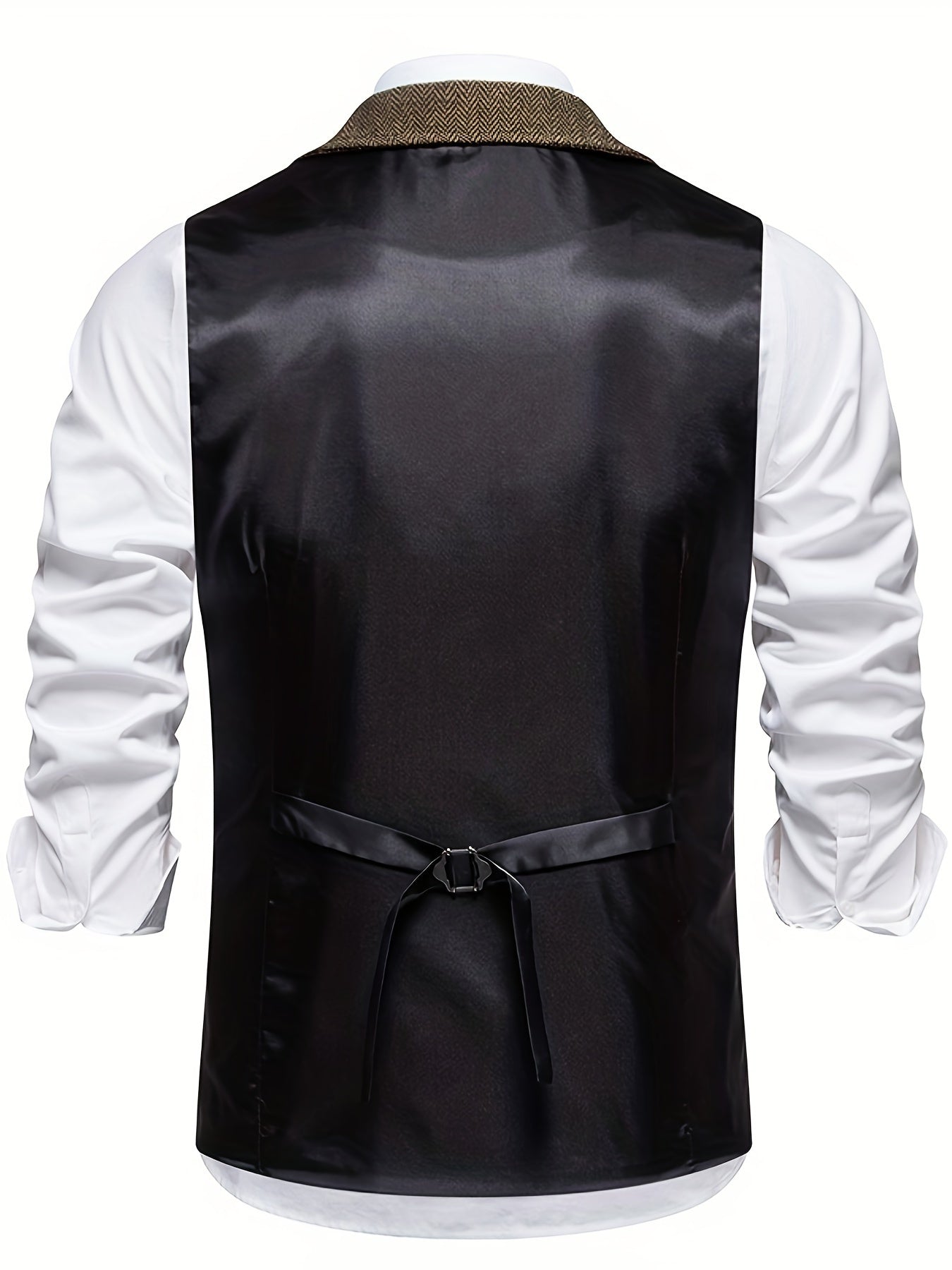 Men's Classic Herringbone Suit Vest with Lapel – Formal Business Waistcoat