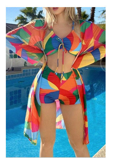 Donna – 3-Piece Printed Bikini with Long Sleeve Cardigan