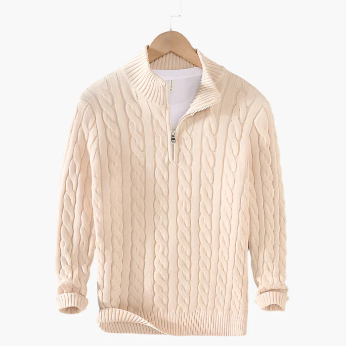 Men's Classic Cable Knit Wool Sweater – Versatile Style for Work and Leisure