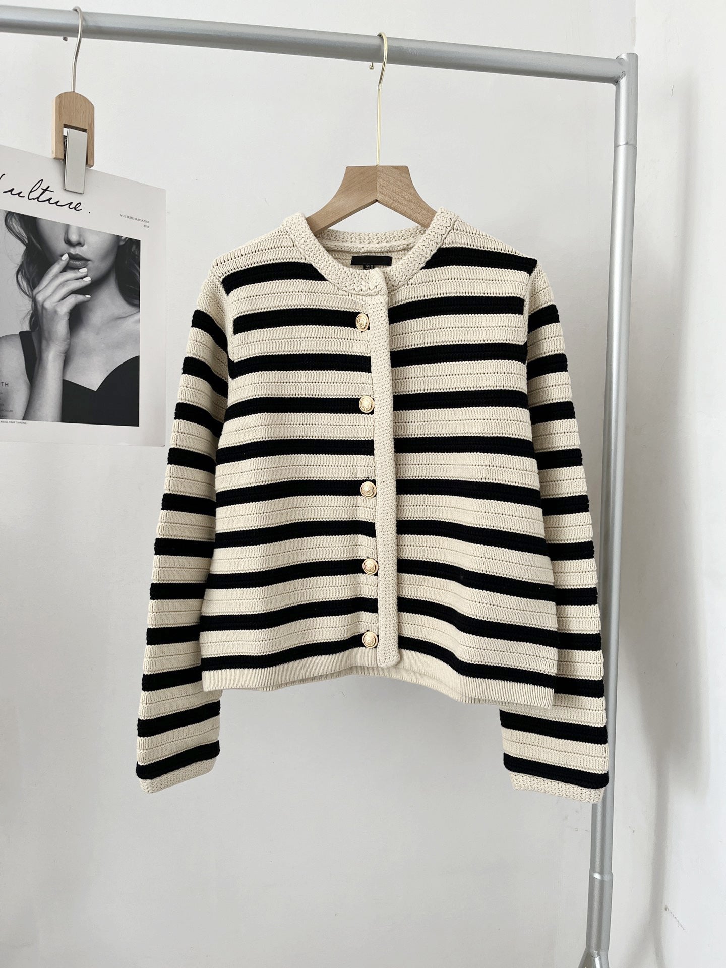 Louise – Slim Striped Classic Knitted Cardigan Sweater