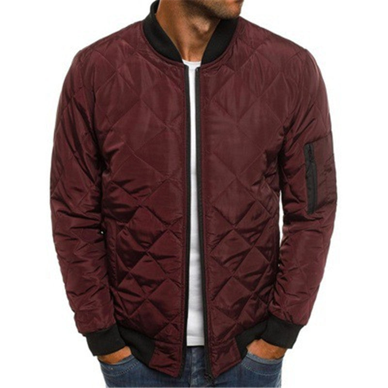 Matthew – Solid Color Winter Jacket with Stand Collar and Rhombus Design