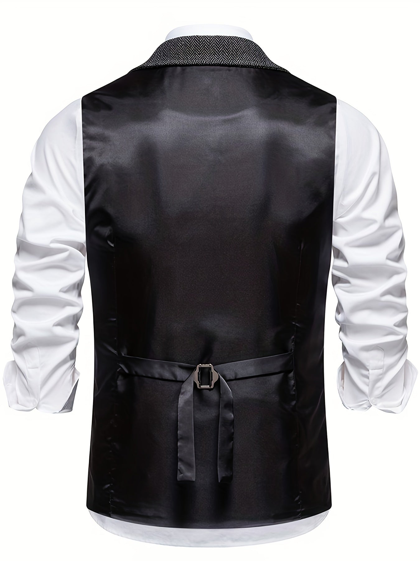 Men's Classic Herringbone Suit Vest with Lapel – Formal Business Waistcoat