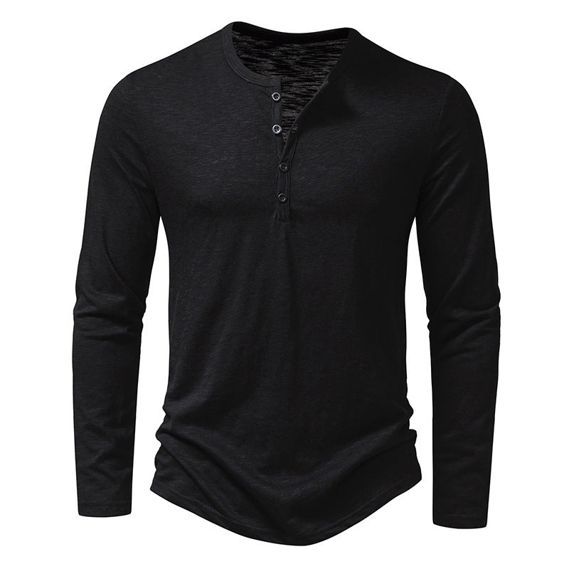 Grant – Men's Long Sleeve Fashion Button Henry Collar T-shirt