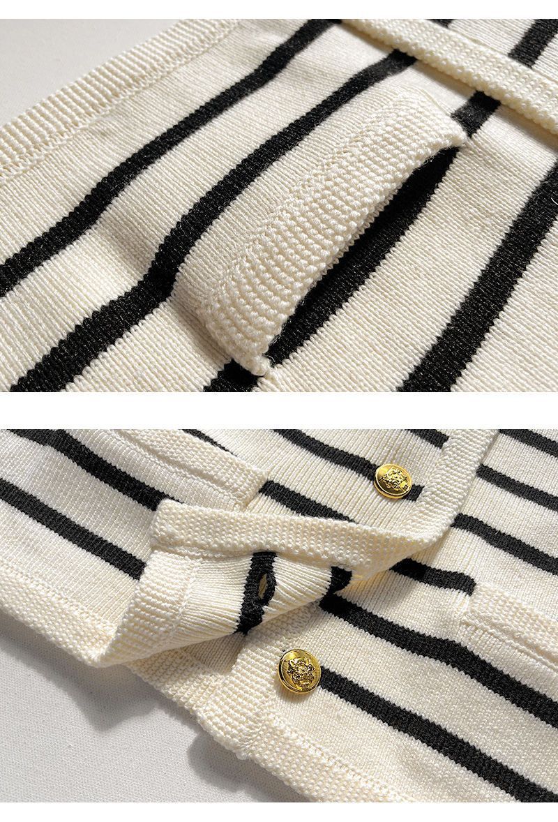 Phoebe – Cropped Knitted Cardigan with Stripes