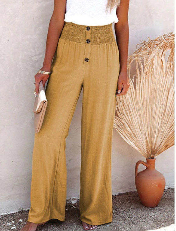 Donna – High Waist Loose Long Cotton Linen Wide Leg Pants