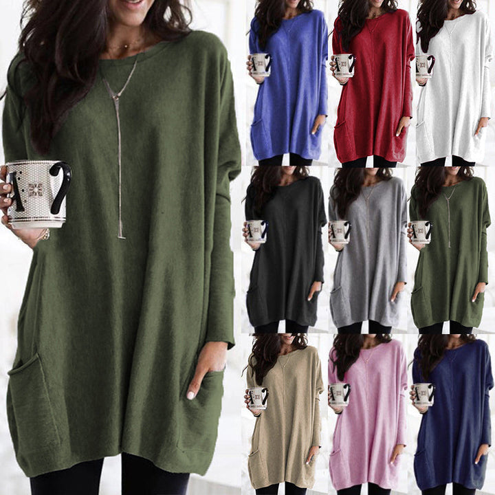 Women's Long Casual Tunic Sweater with Pockets – Relaxed Fit, Everyday Style