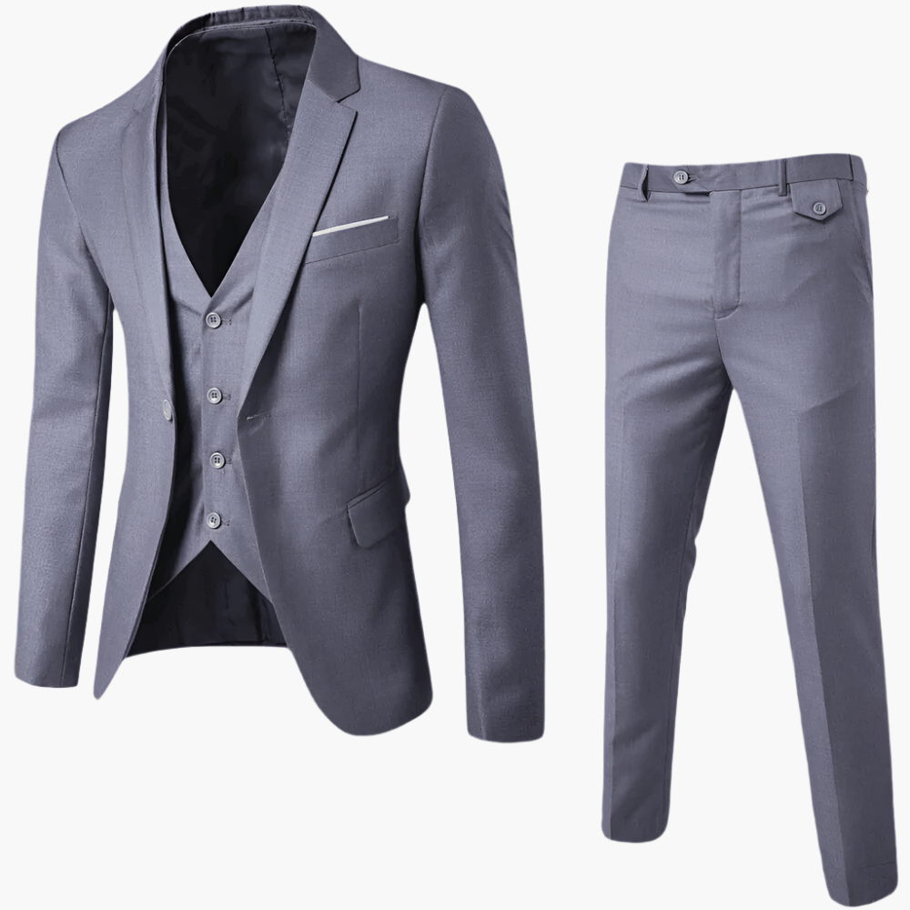 Men's Three-Piece Formal Slim Fit Suit with Vest – Ideal for Weddings and Business