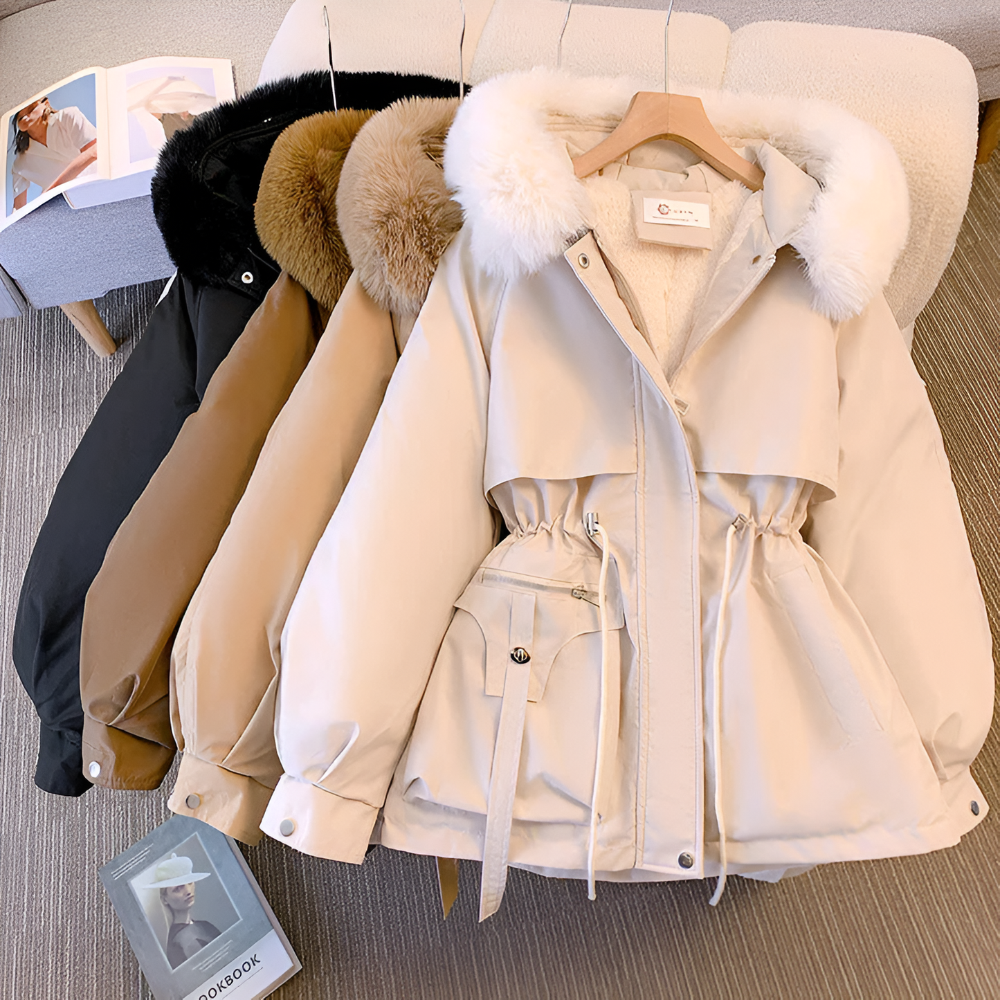 Women's Elegant Winter Parka Coat with Faux Fur Hood – Warm, Stylish & Waterproof Outerwear