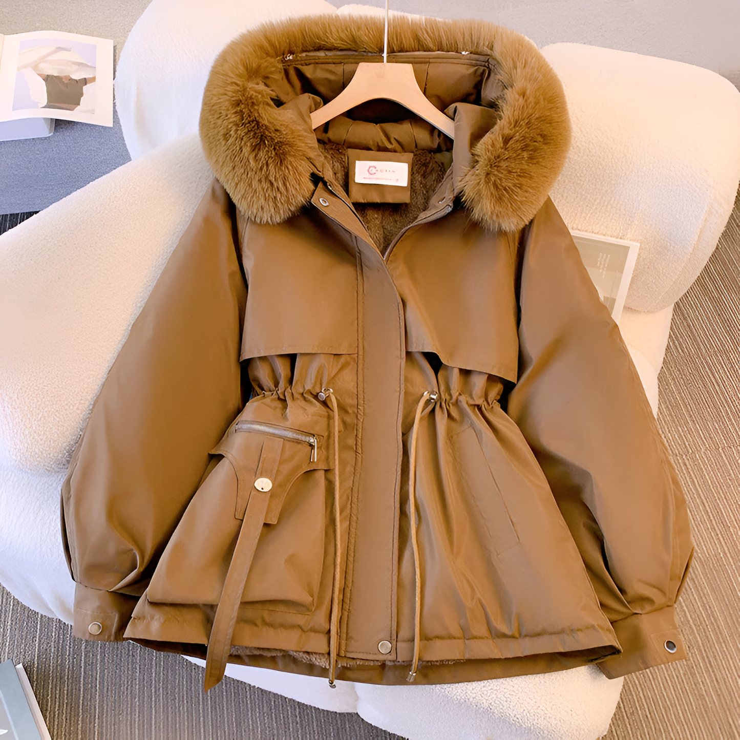 Women's Elegant Winter Parka Coat with Faux Fur Hood – Warm, Stylish & Waterproof Outerwear