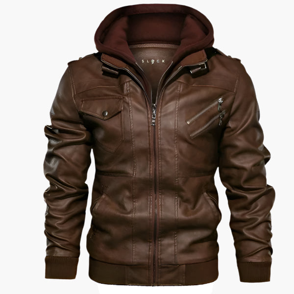 Men's Modern Moto Biker Faux Leather Jacket with Removable Hoodie - Urban Street Style